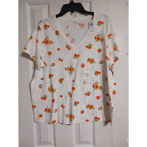 NWT Women's Old Navy EveryWear Slub Knit Tee Size S 4-6 Top Orange Floral - Picture 5 of 8